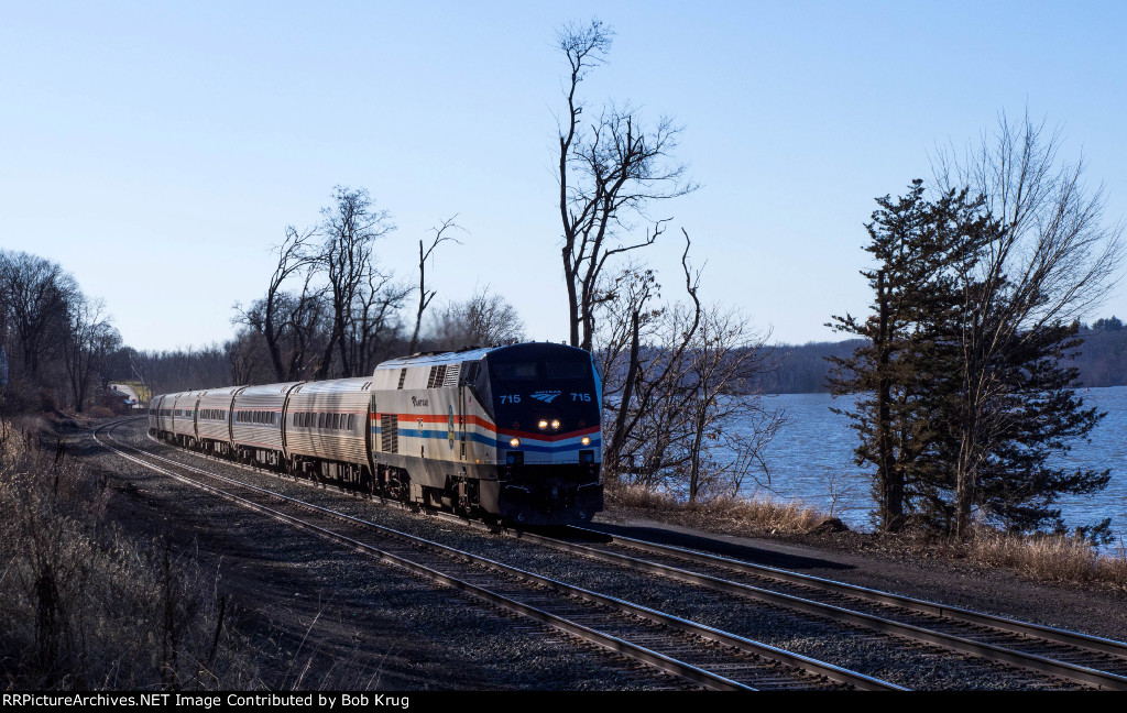 Amtrak's Adirondack heading north up the Hudson River